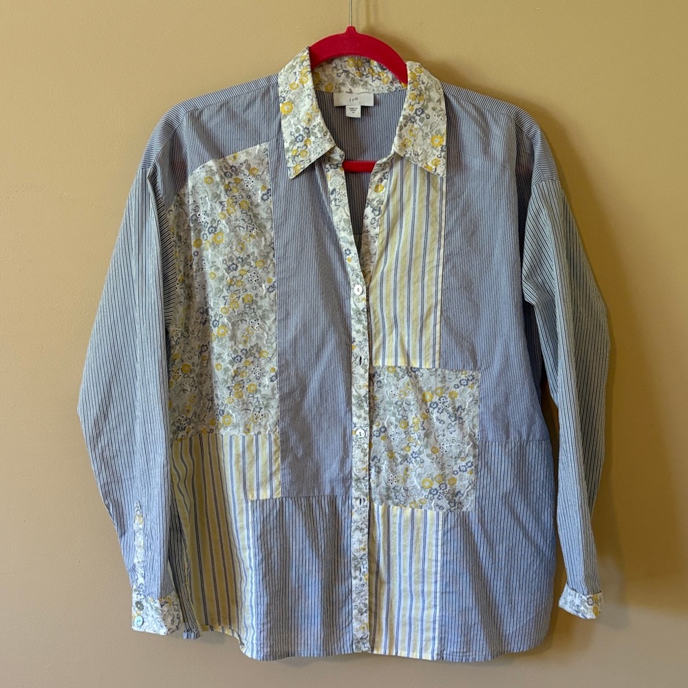 J. Jill Floral and Striped Patchwork Blouse, Size X-Small